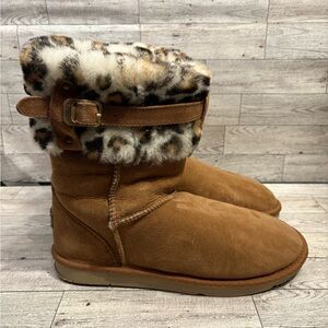 Koalabi Leopard Trim Tan Women's Boots